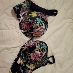 Cacique Black and Blue Floral Bra